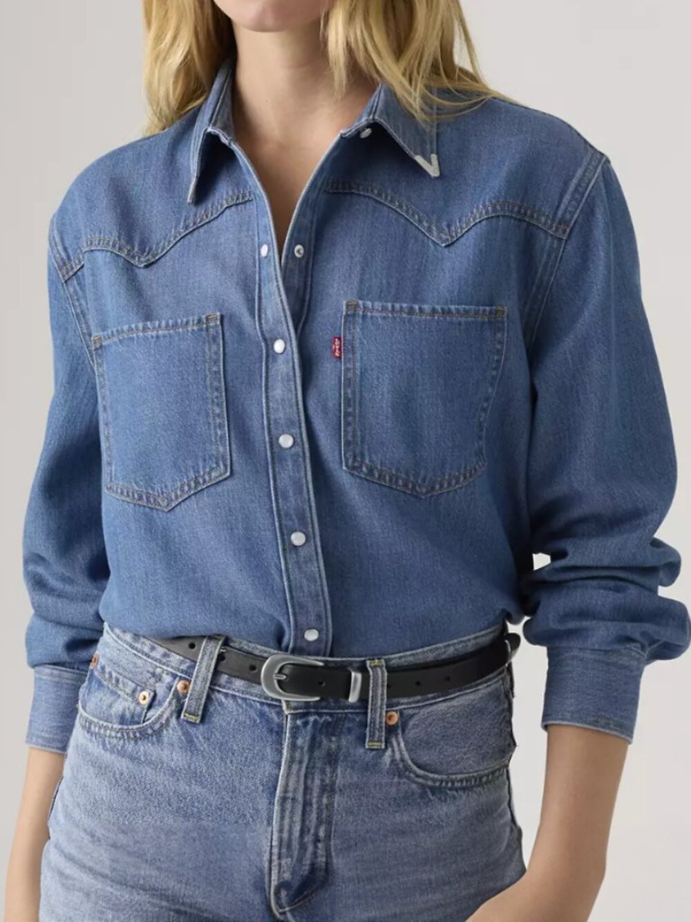 NWT Levi's Women's Teodora Western Long Sleeve Button-Down Denim Shirt - Sm